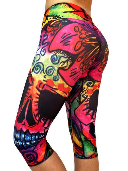 Rainbow Skull Capri
