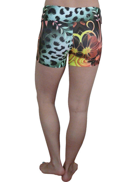 FLORAL ANIMAL PRINT COMPRESSION SHORTS