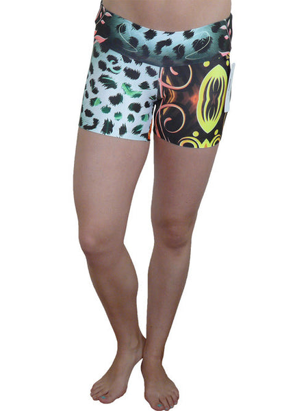 FLORAL ANIMAL PRINT COMPRESSION SHORTS