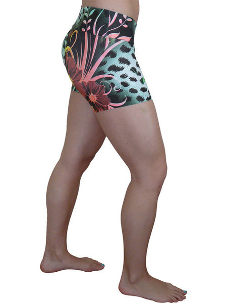 FLORAL ANIMAL PRINT COMPRESSION SHORTS