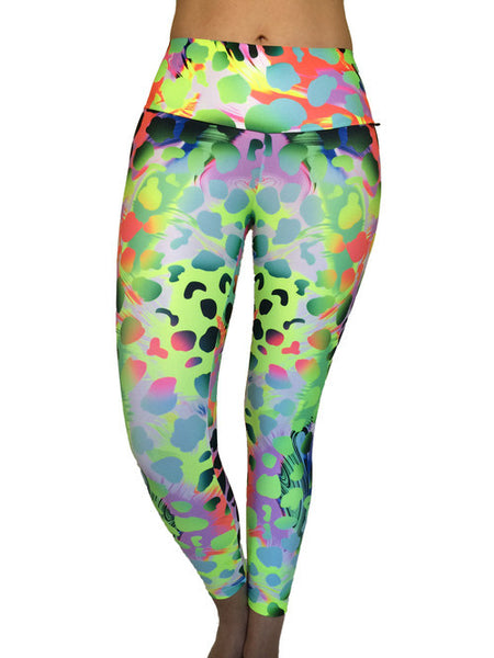 FLUORESCENT ANIMAL PRINT COMPRESSION PANTS